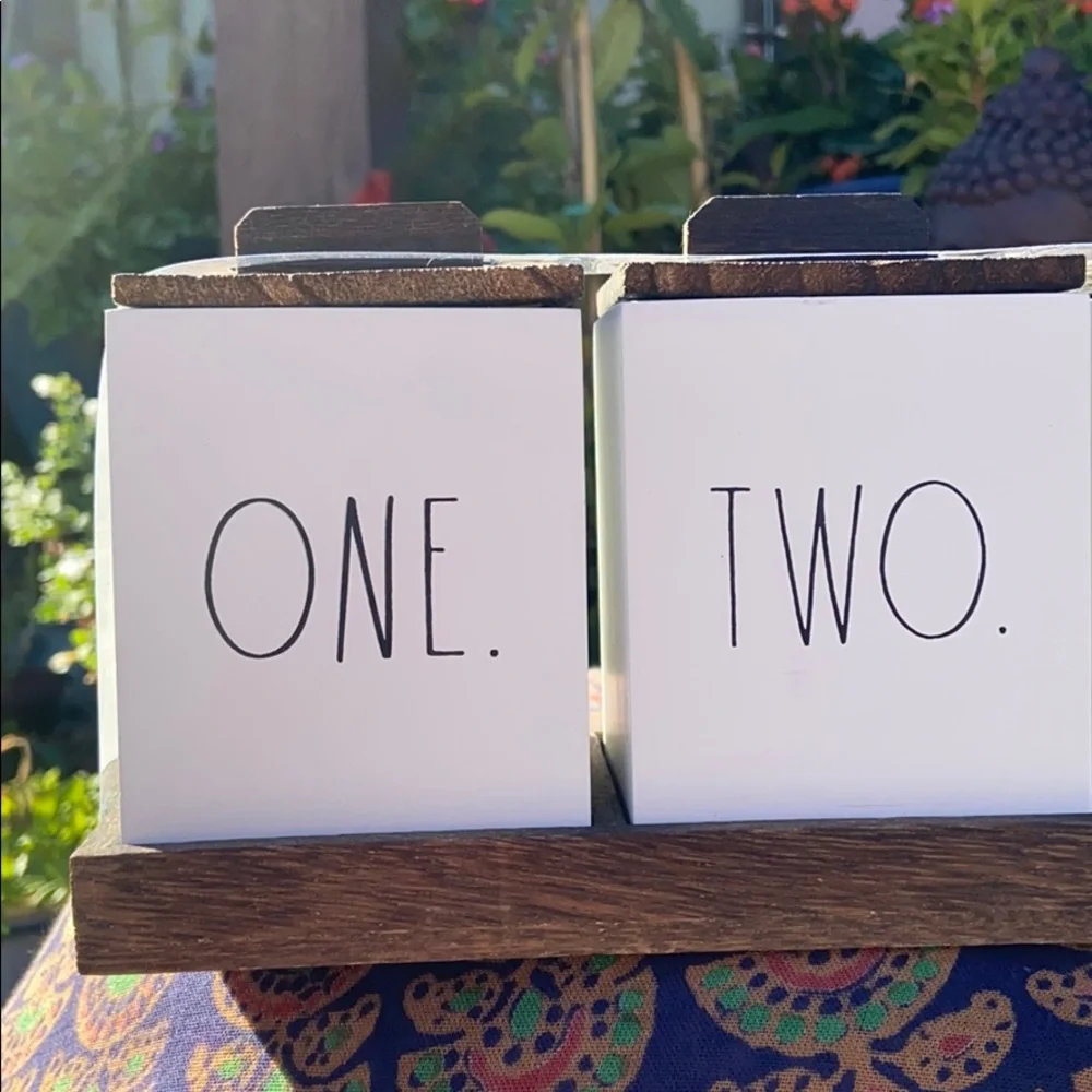 NEW Rae Dunn “ONE. TWO. THREE” 3 Piece Wooden Box Canister Set w/ Tray